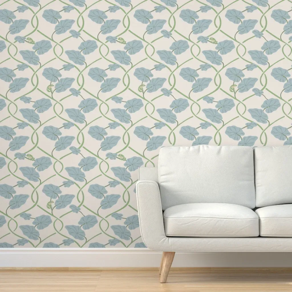 Climbing Vines and Frogs Peel and Stick Wallpaper - Dusty Blue product