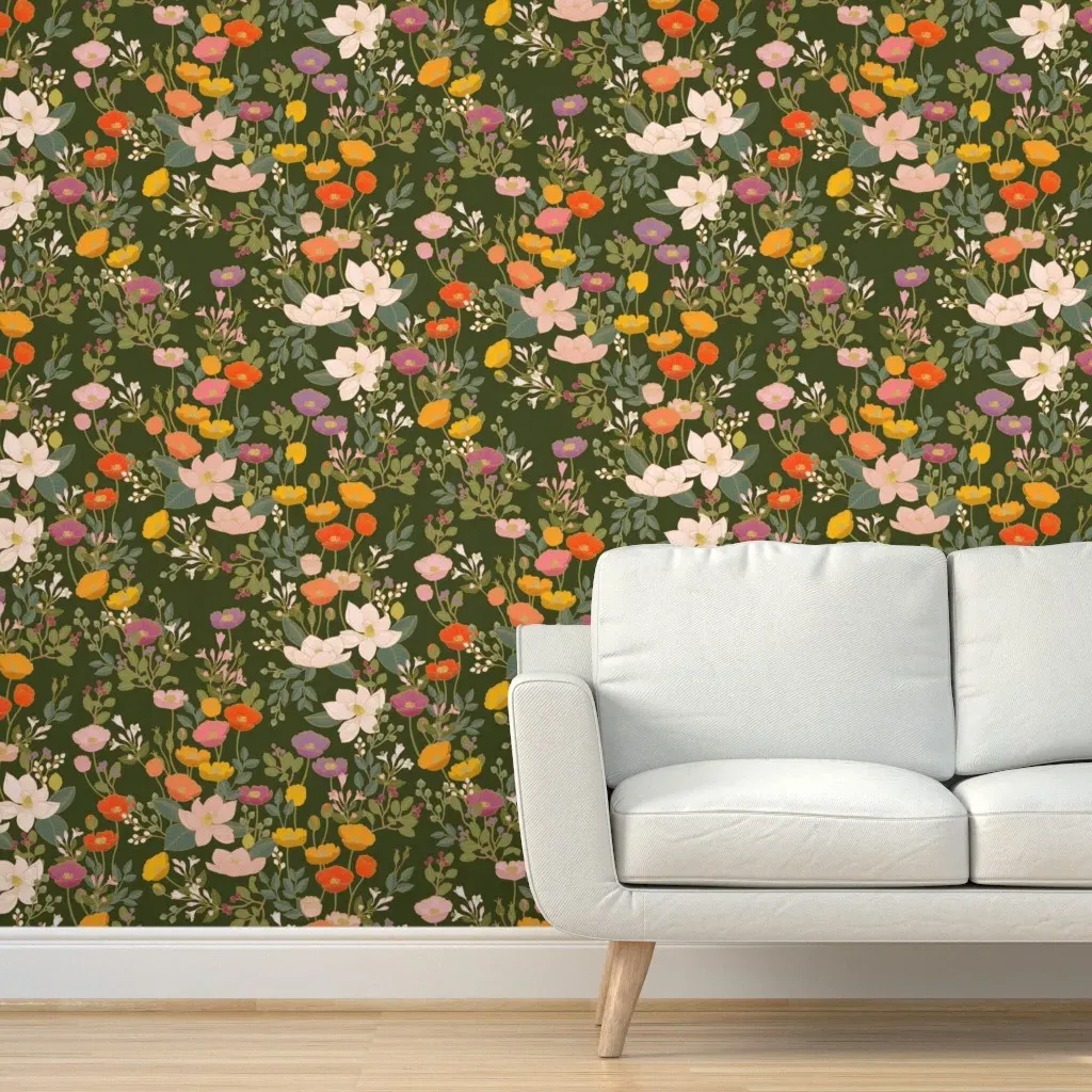 Cloisonne Garden Greenery Large Scale Peel and Stick Wallpaper - Green product
