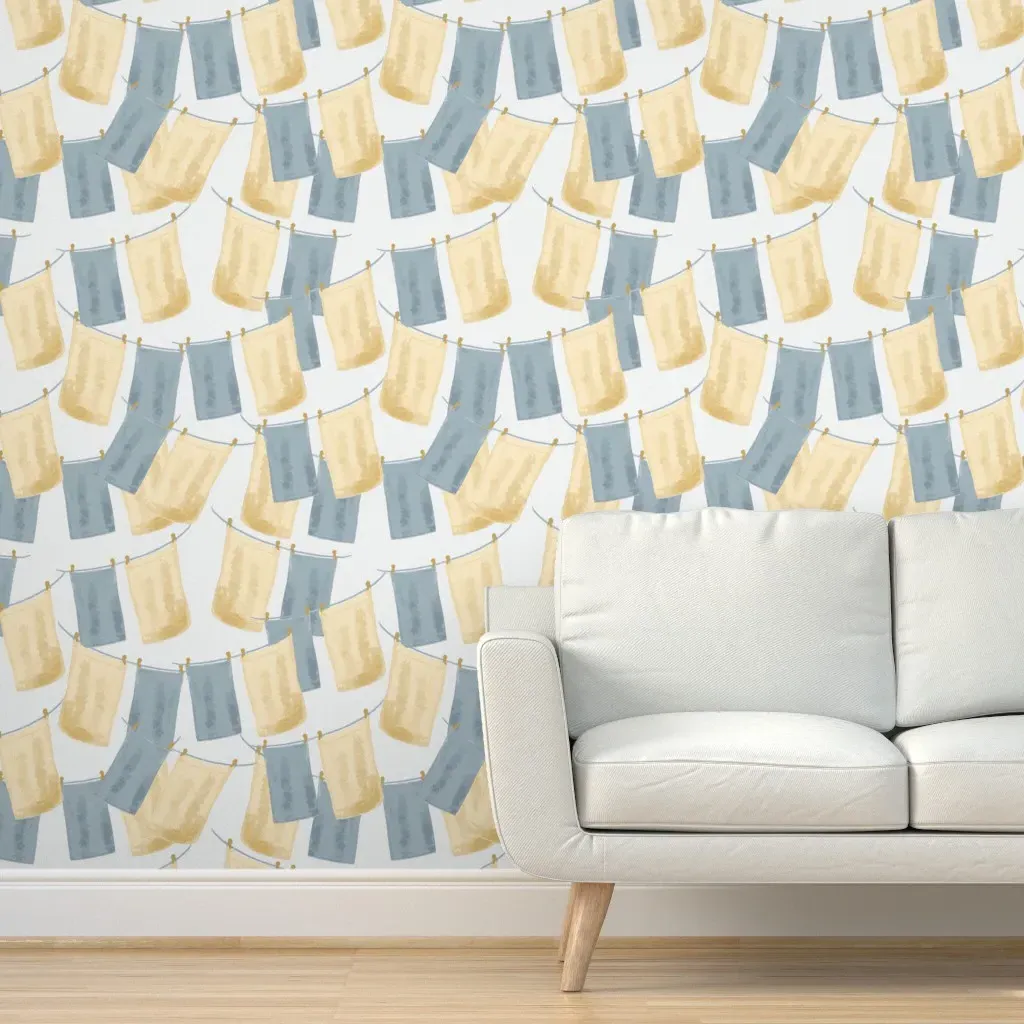 Clothes on Clothesline Peel and Stick Wallpaper - Beige product