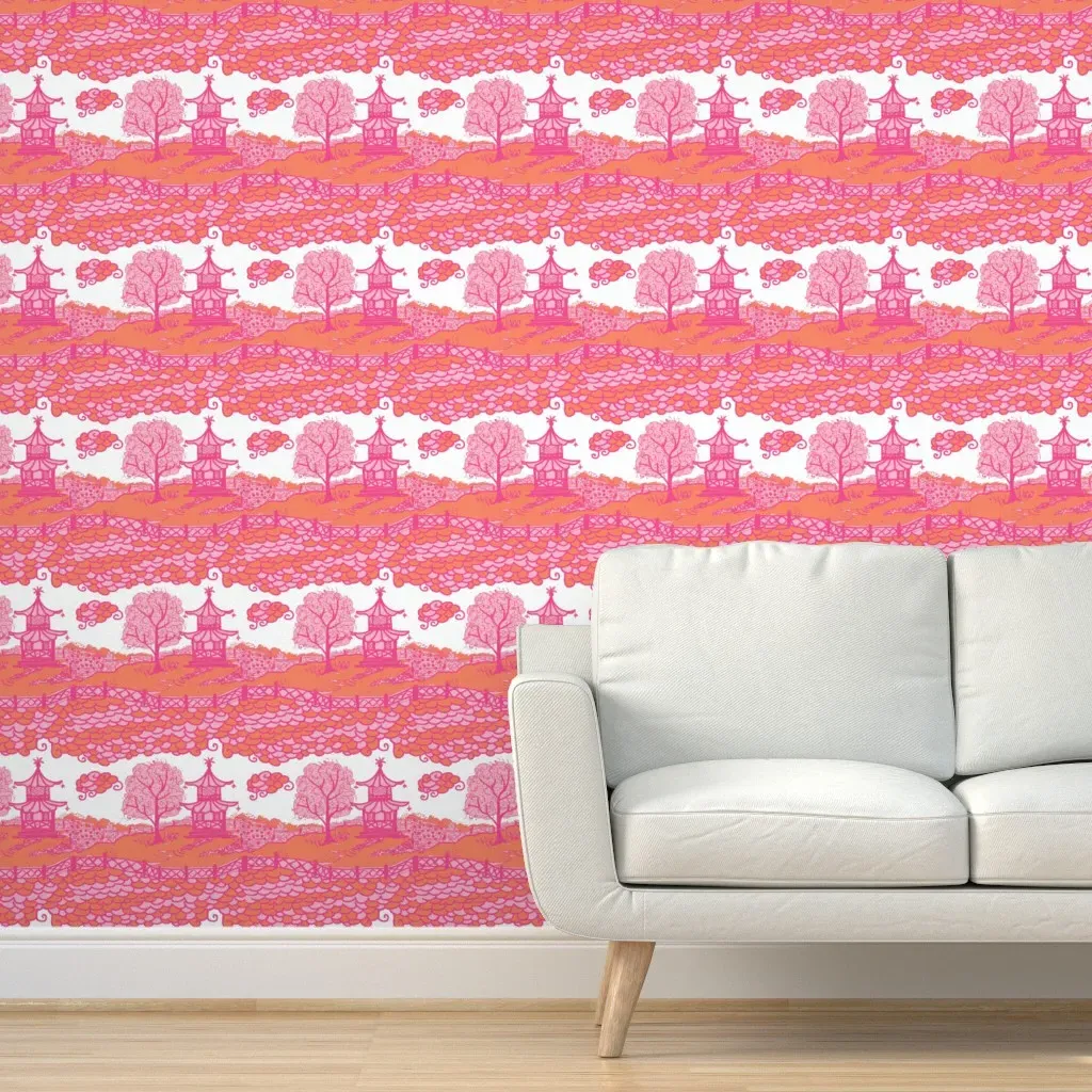 Cloud Pagoda Peel and Stick Wallpaper - Orange, Pink product