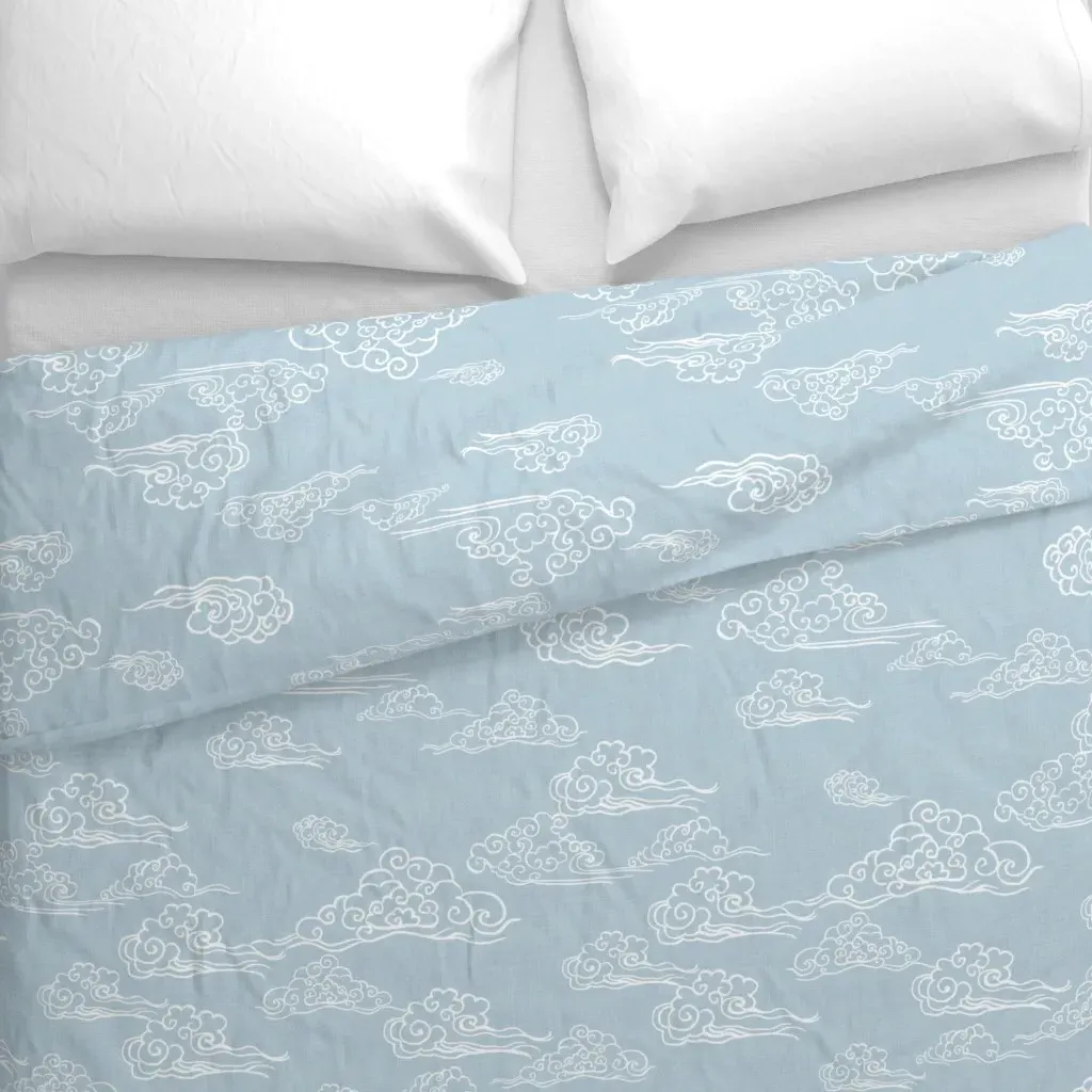 Cloud Streaked Skies Powder Duvet Cover - White alternate view