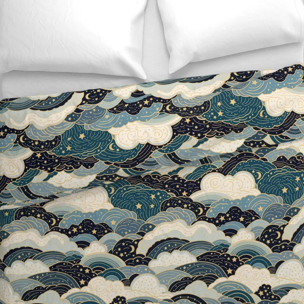 Clouds And Stars Duvet Cover - Teal alternate view