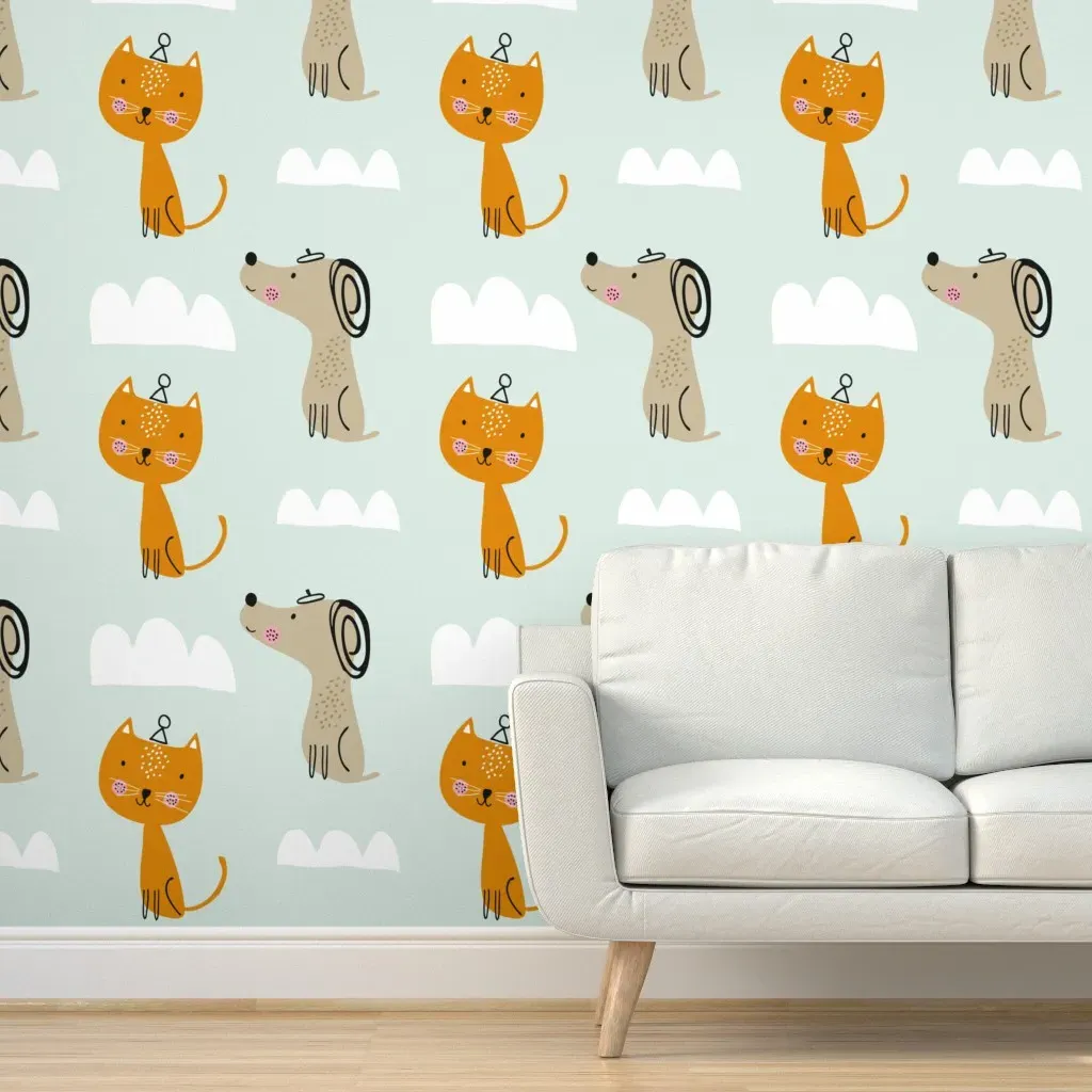 Cloudy Cats And Dogs Peel and Stick Wallpaper - Orange product