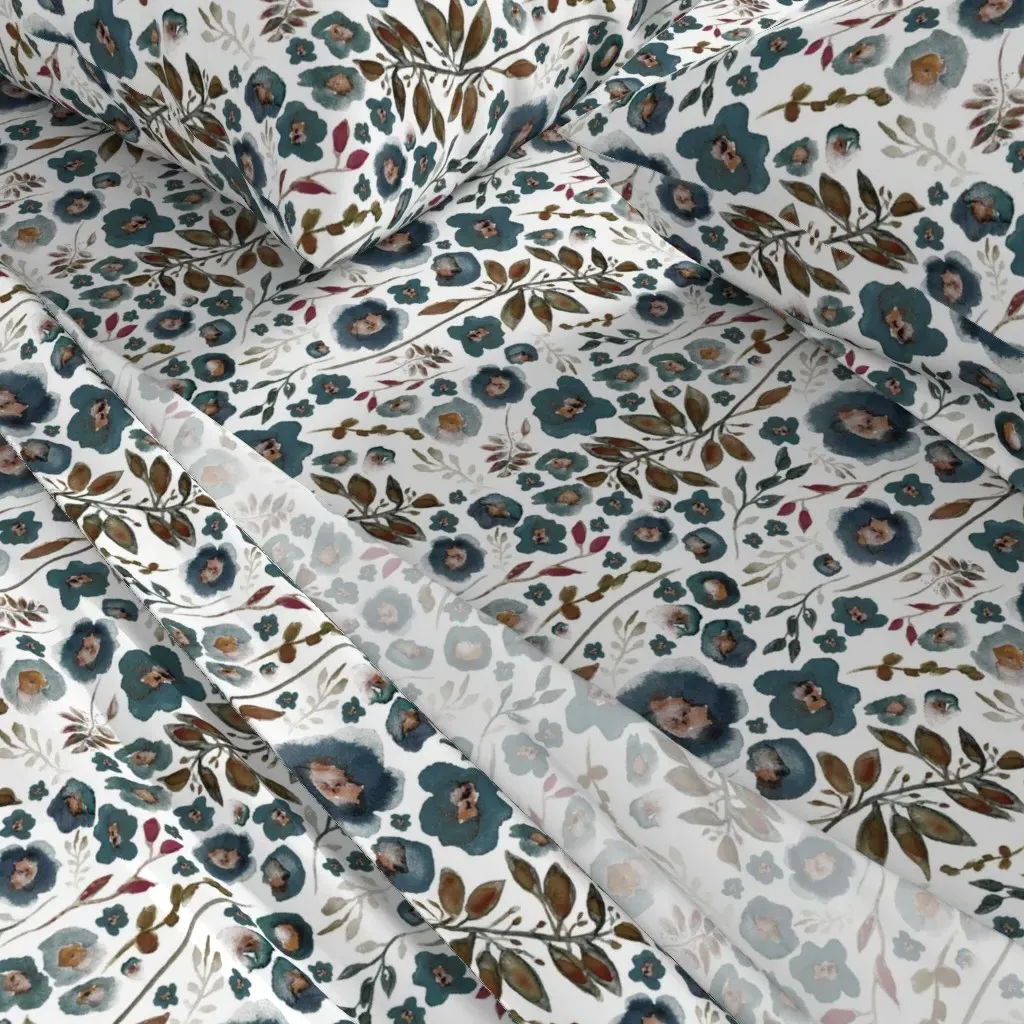 Clusters of Flowers and Leaves Queen Sheet Set - Teal alternate view
