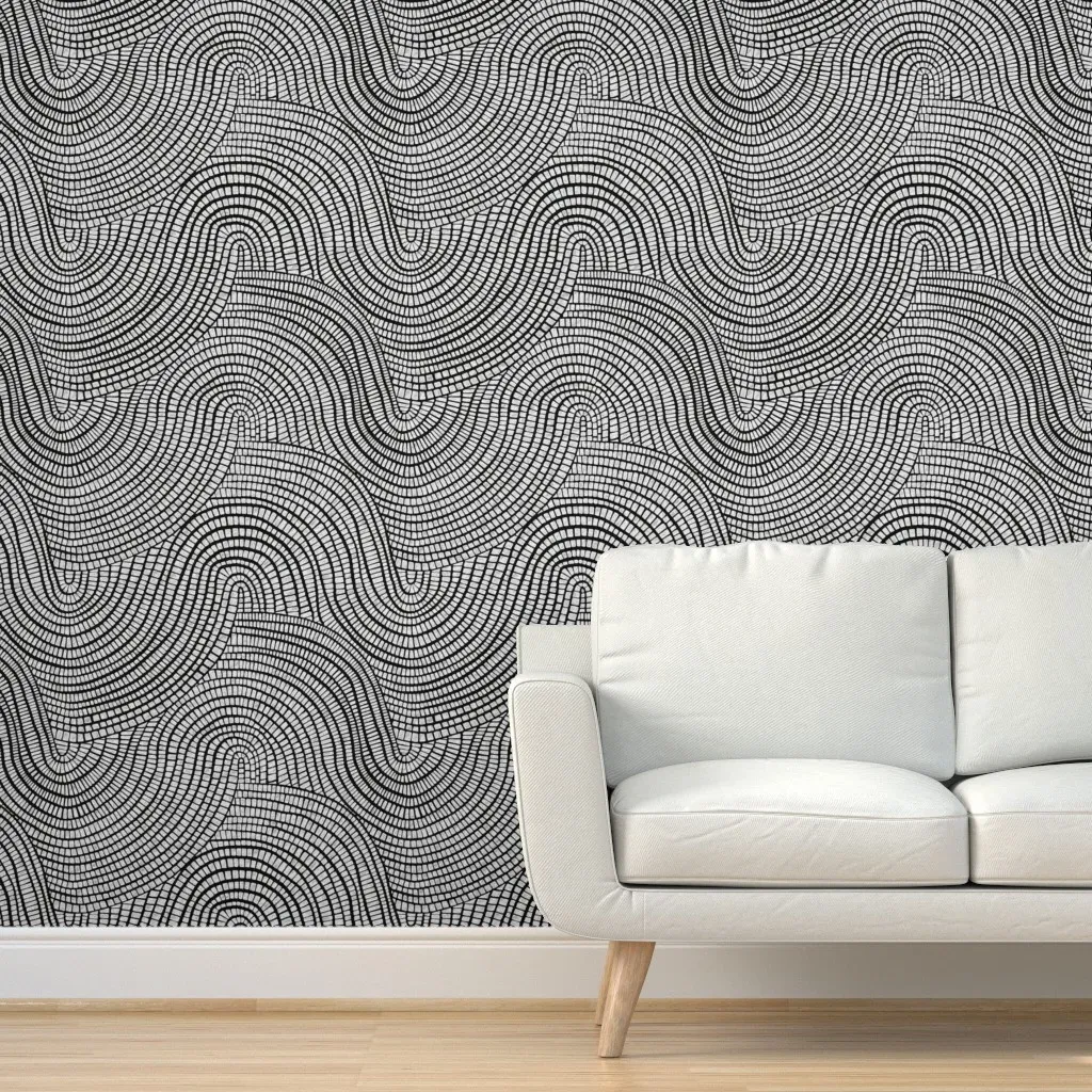 Coastal Abstract Waves Peel and Stick Wallpaper - Black product