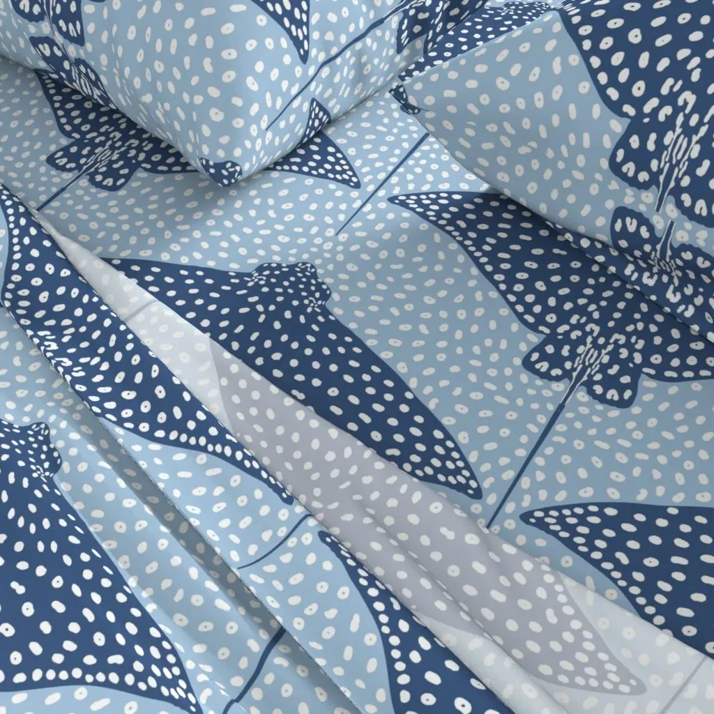 Coastal Batik Spotted Eagle Ray Ocean Life Queen Sheet Set - Sky Blue alternate view