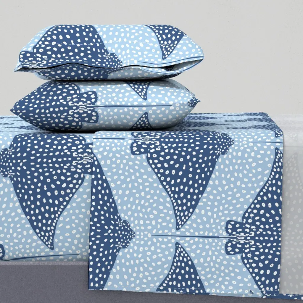 Coastal Batik Spotted Eagle Ray Ocean Life Queen Sheet Set - Sky Blue product