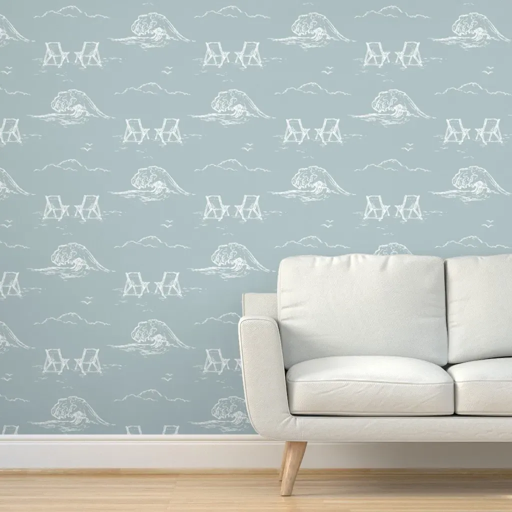 Coastal Beach Wave Peel and Stick Wallpaper - Blue, White product