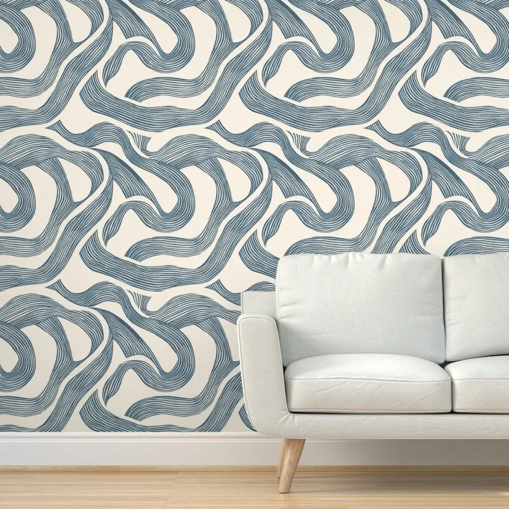 Coastal Blue Swirls Peel and Stick Wallpaper - Indigo product