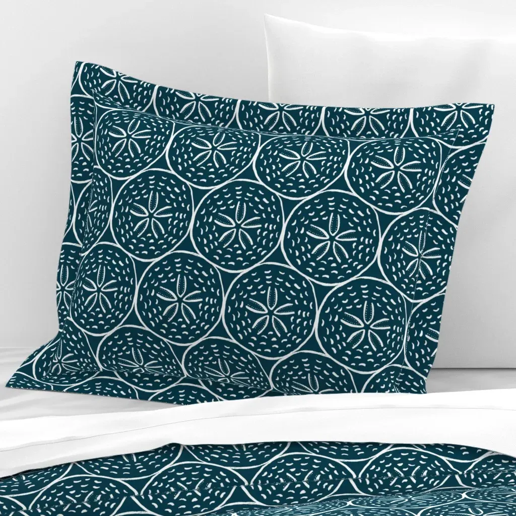 Coastal Boho Sand Dollar Nautical Standard Flanged Cushion - Indigo Blue, Cotton Sateen product