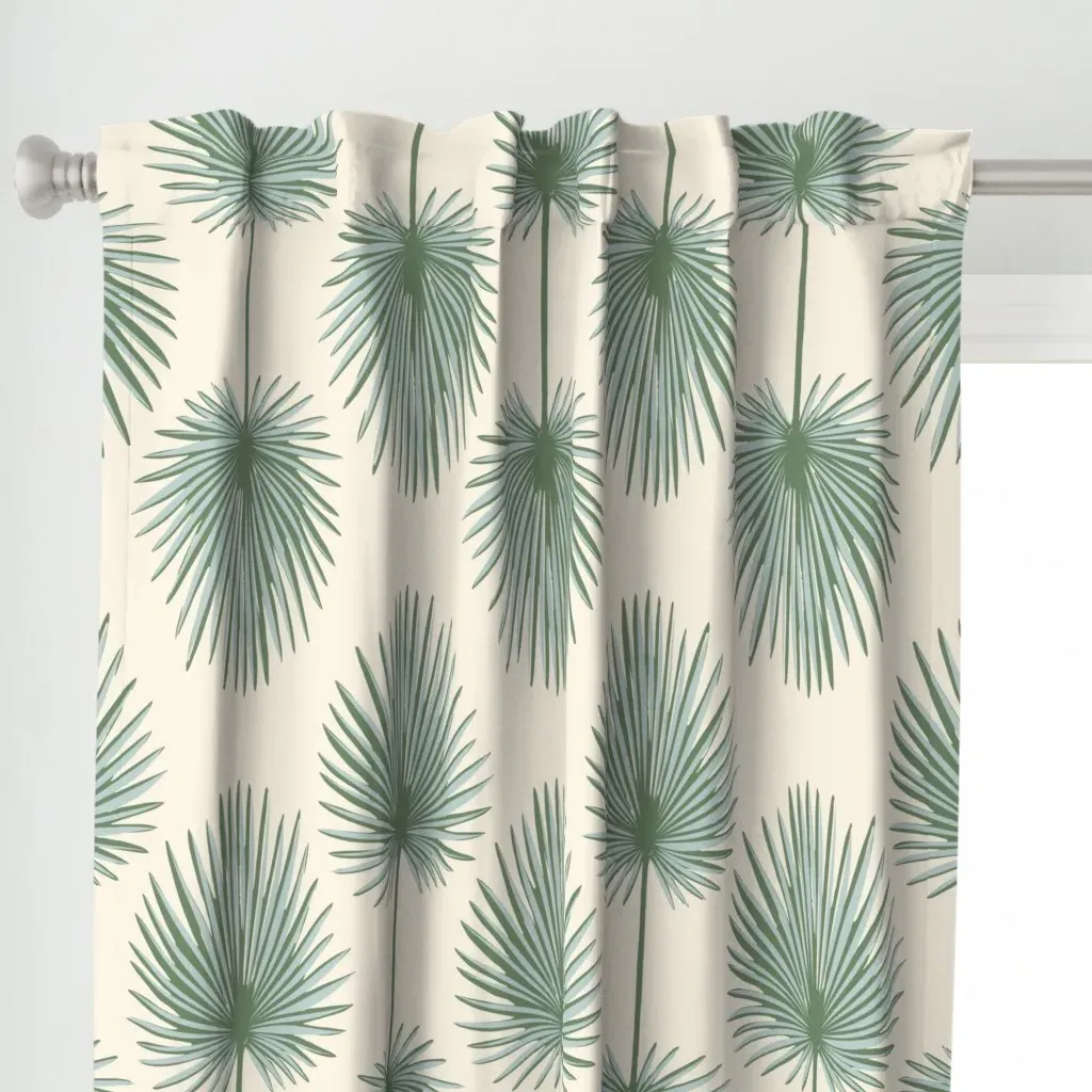 Coastal Chic Palm Leaves Curtain Panel - Sage Green alternate view