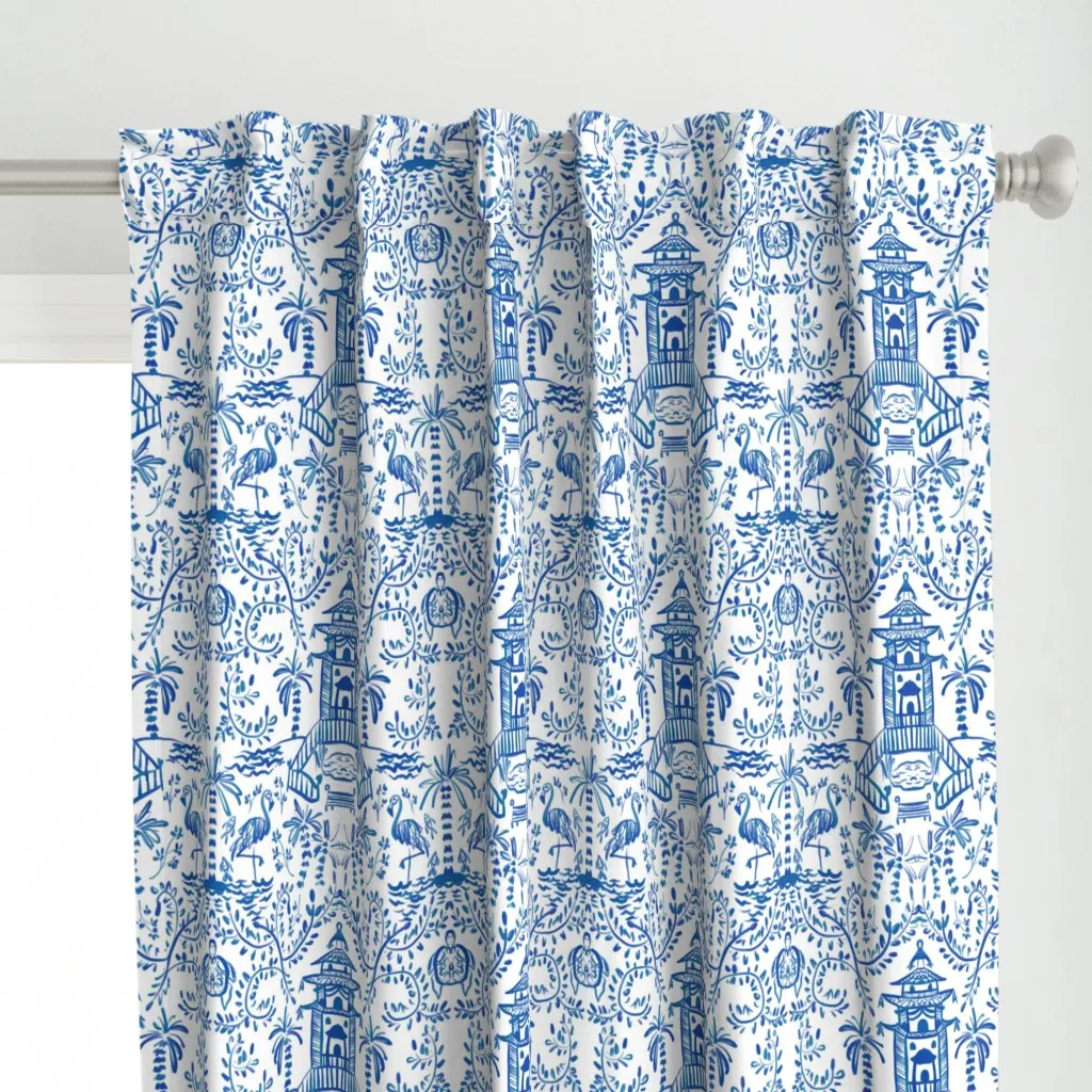 Coastal Chinoiserie Curtain Panel - Blue alternate view