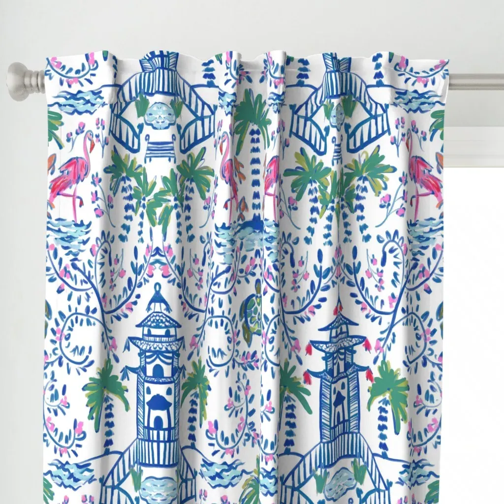 Coastal Chinoiserie Curtain Panel - Blue alternate view