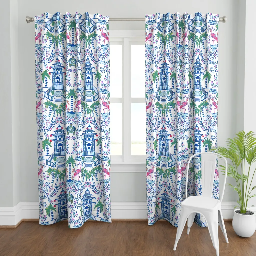 Coastal Chinoiserie Curtain Panel - Blue product
