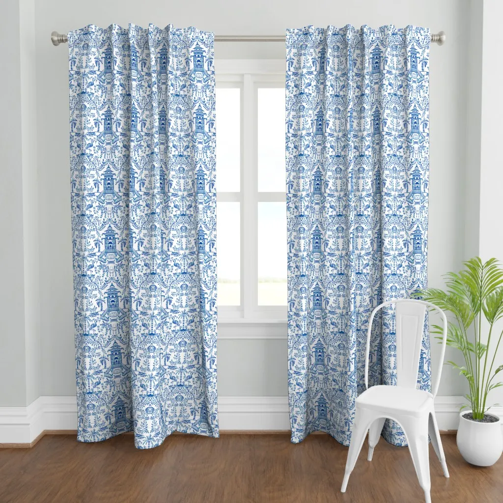 Coastal Chinoiserie Curtain Panel - Blue product