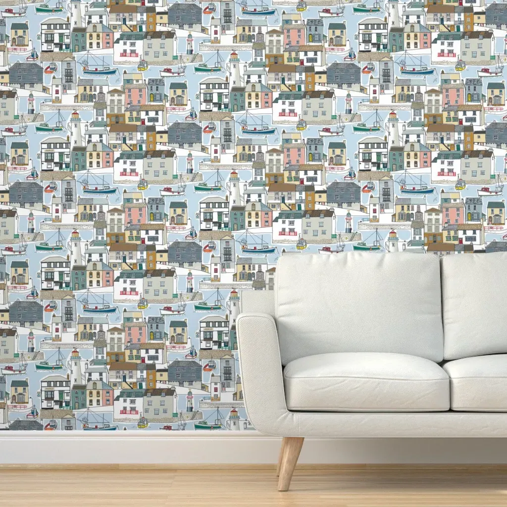 Coastal Cottages Sea Mist Mix Peel and Stick Wallpaper - White product