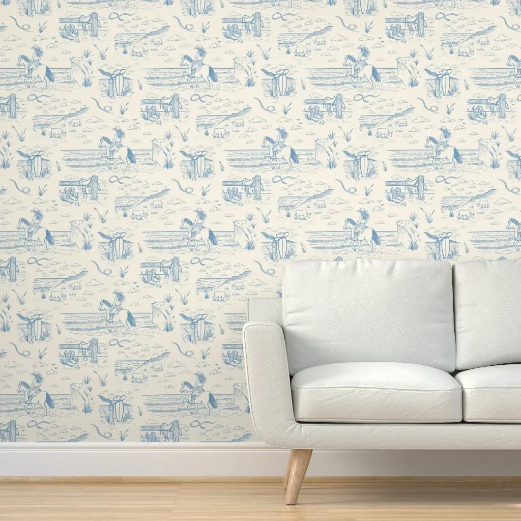 Coastal Cowgirl Toile De Jouy Peel and Stick Wallpaper - Light Blue product