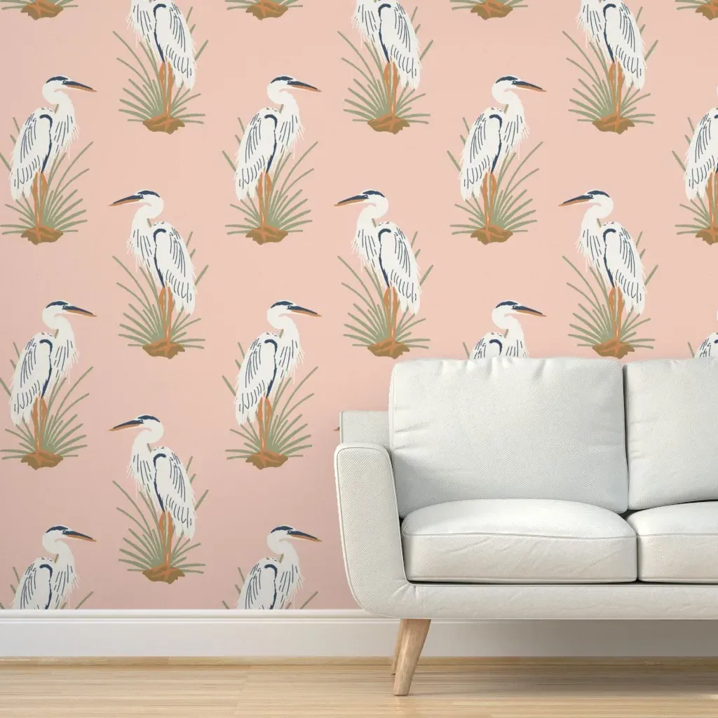 Coastal Crane Peel and Stick Wallpaper - Peach product
