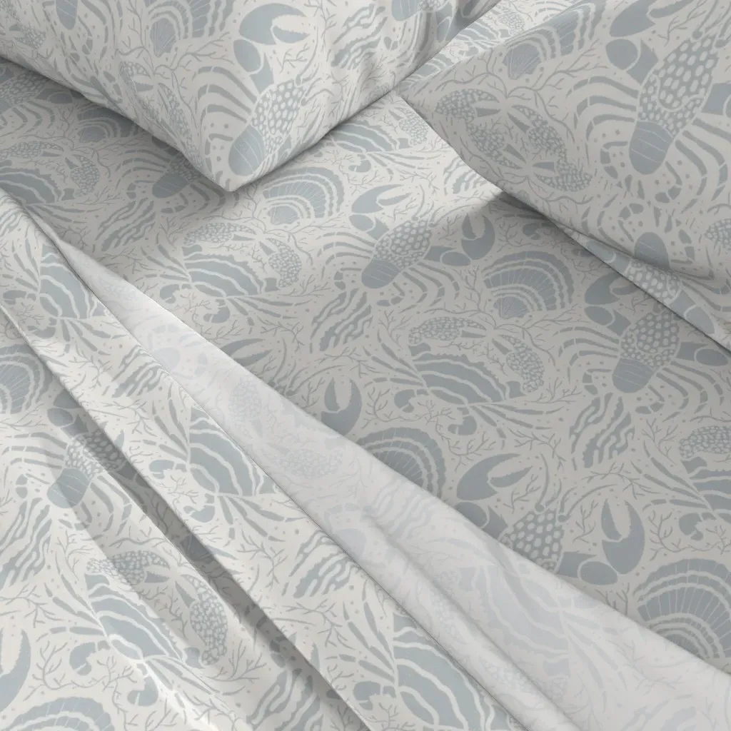 Coastal Crustacean & Sea Shells King Size Sheet Set - Dusty Blue alternate view