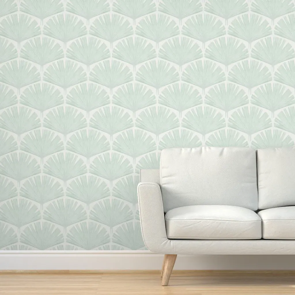 Coastal Fan Palm Large Scale Peel and Stick Wallpaper - Soft Pastel Green product