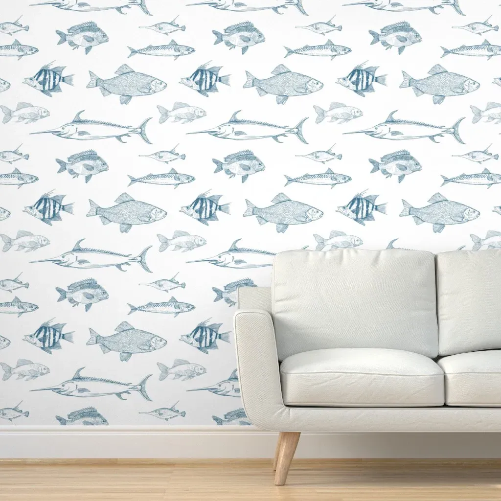 Coastal Fish Peel and Stick Wallpaper - Blue product