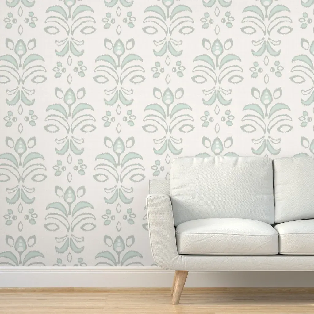 Coastal Grand Millennial Damask Peel and Stick Wallpaper - Light Teal product