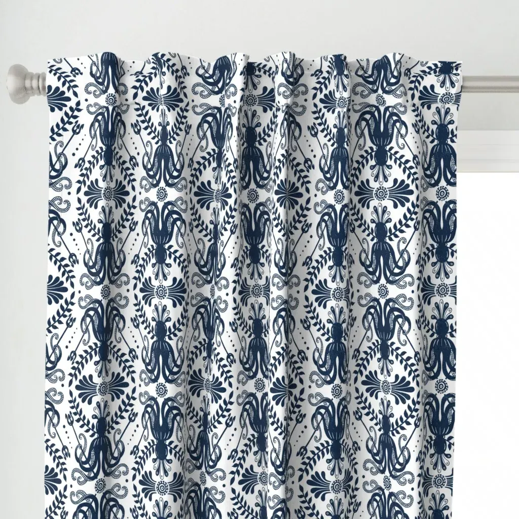 Coastal Grandmillennial Curtain Panel - Navy Blue alternate view