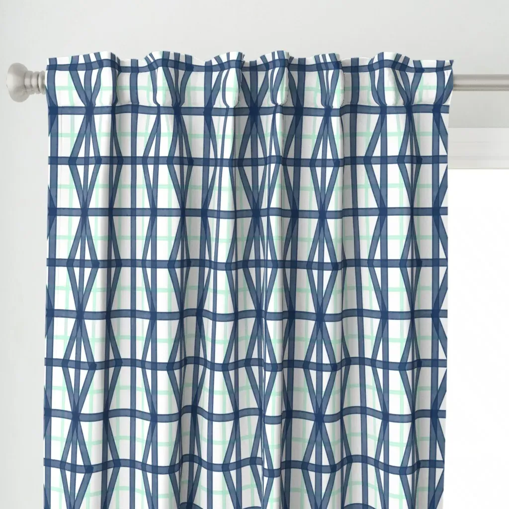 Coastal Grid Curtain Panel - Navy Blue alternate view