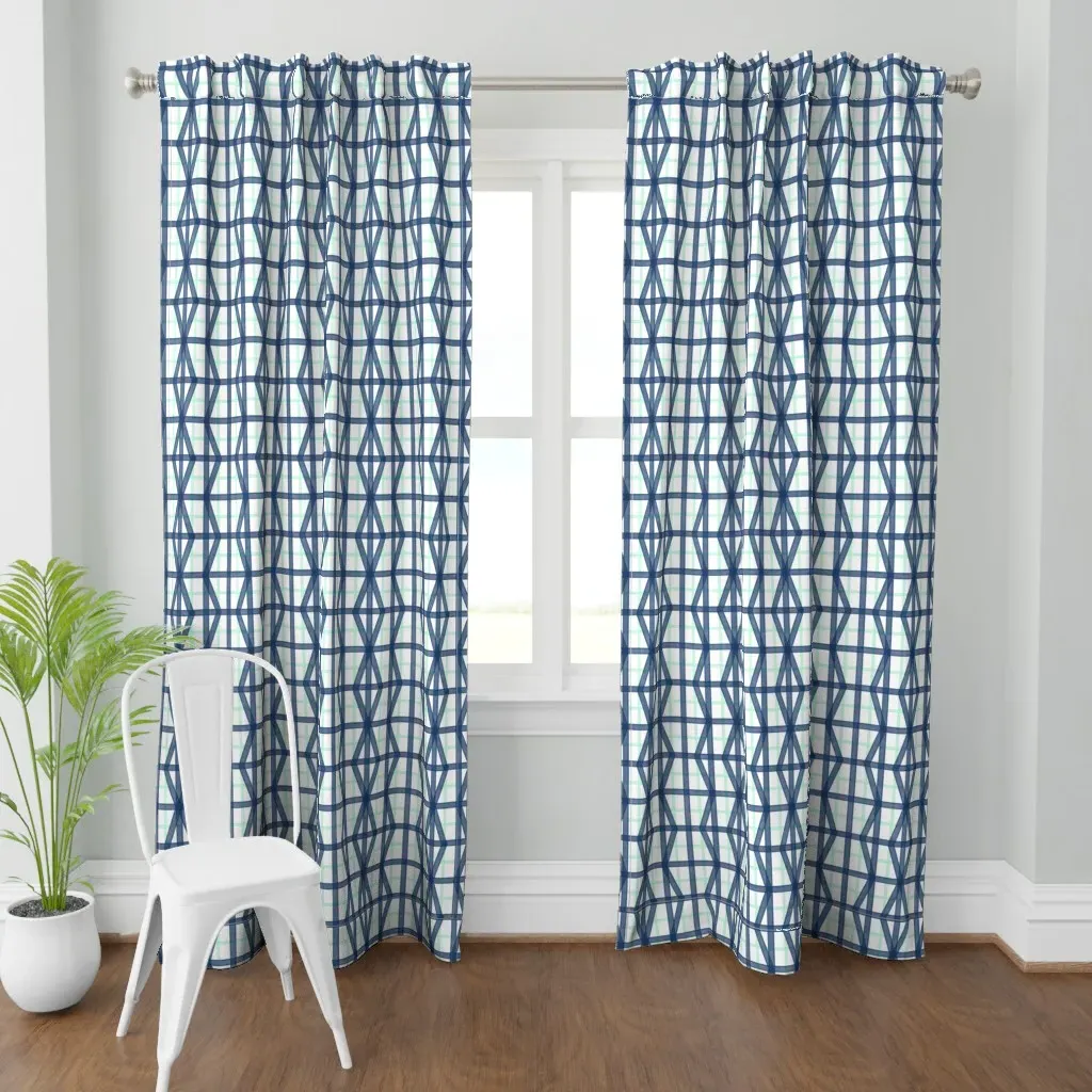 Coastal Grid Curtain Panel - Navy Blue product