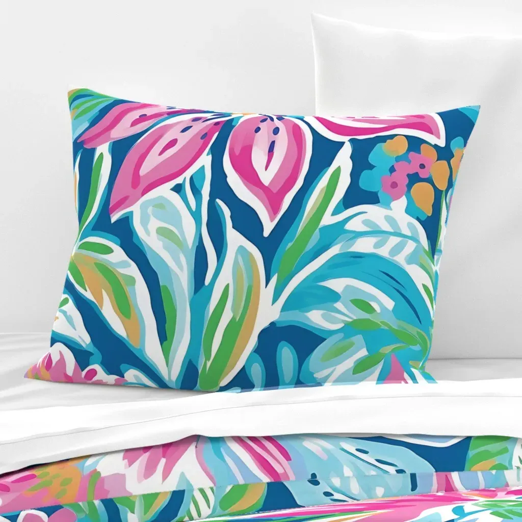 Coastal Lilies Standard Knife Edge Cushion Cover - Pink, Cotton Sateen product