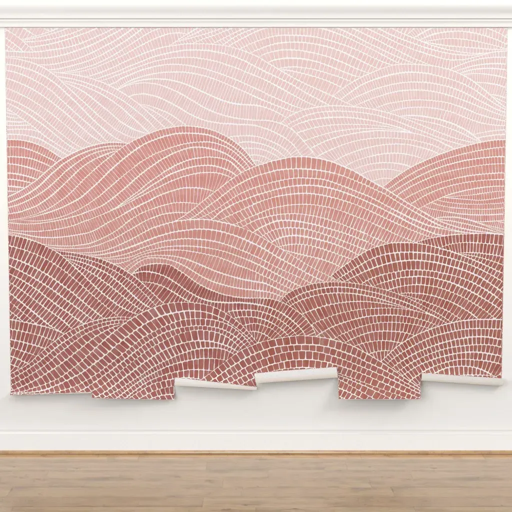 Coastal Organic Abstract Waves Peel and Stick Wall Mural - Burgundy, Red, Peach, Pink product