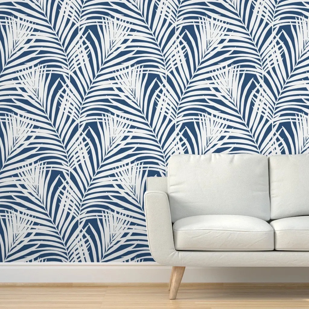 Coastal Palm Leaves Peel and Stick Wallpaper - Indigo product