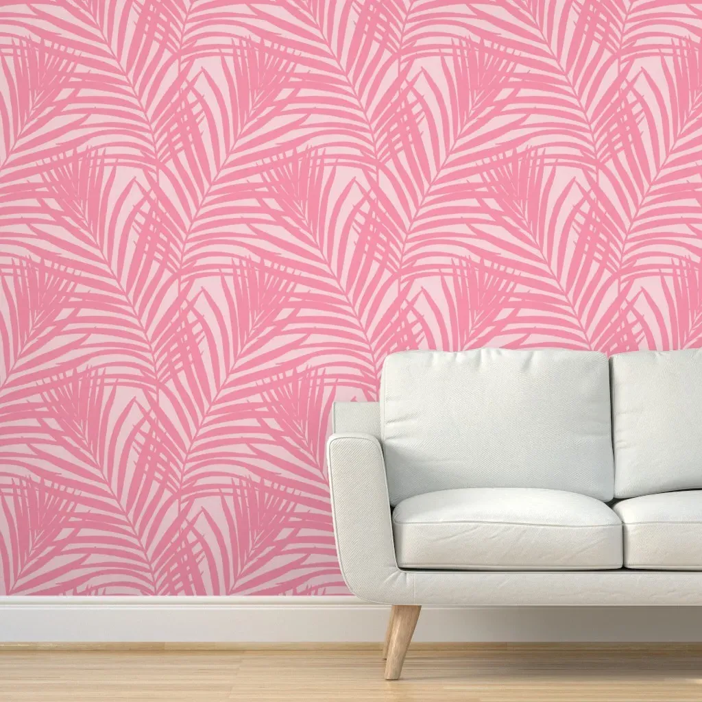 Coastal Palm Leaves Peel and Stick Wallpaper - Pink product