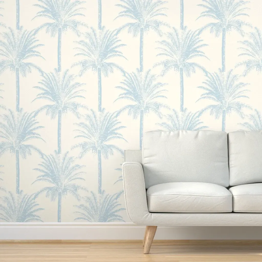 Coastal Palm Trees Peel and Stick Wallpaper - Cream, Light Blue product