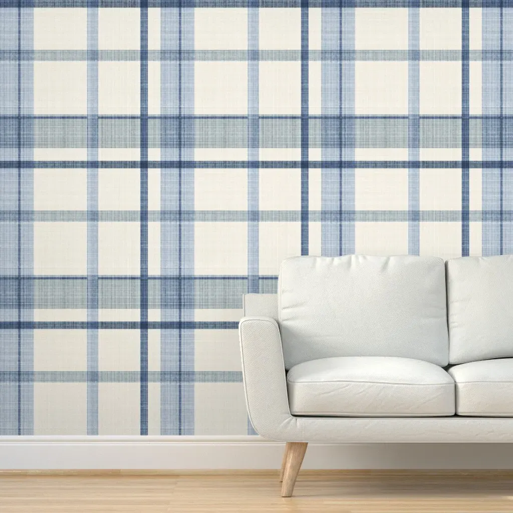 Coastal Plaid Gingham Check Peel and Stick Wallpaper - Cream product