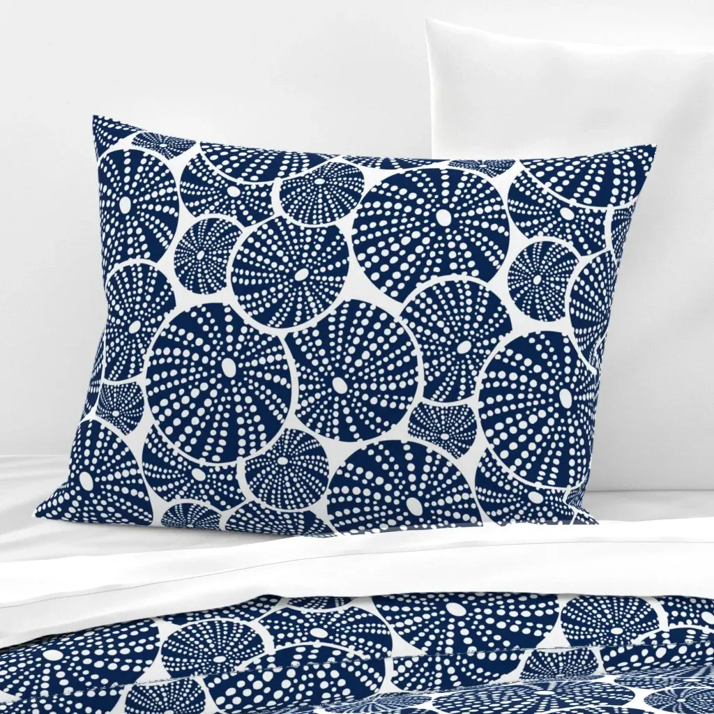 Coastal Sea Urchins Standard Knife Edge Pillow Cover - Navy, Cotton Sateen product