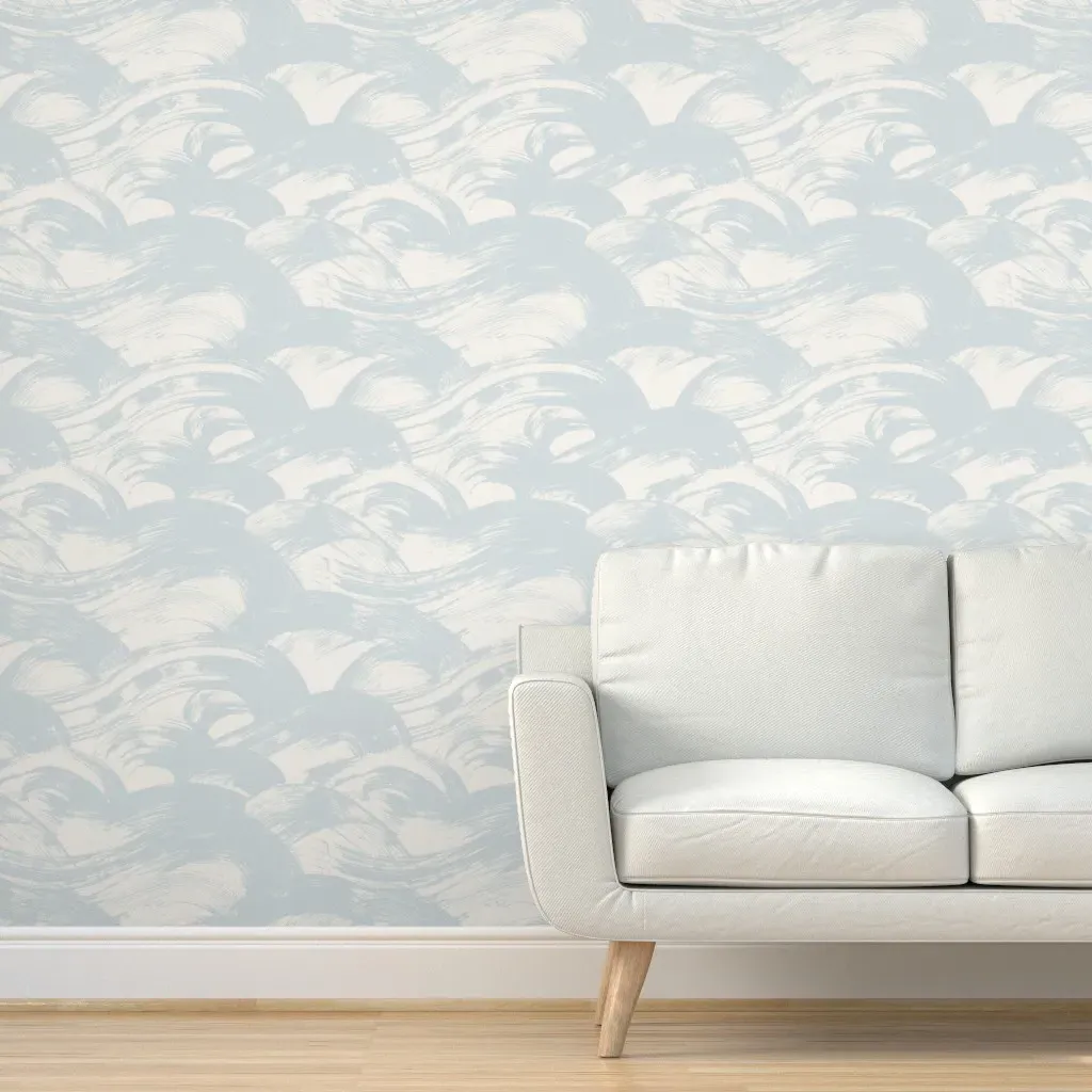 Coastal Serene Waves Peel and Stick Wallpaper - Light Blue product