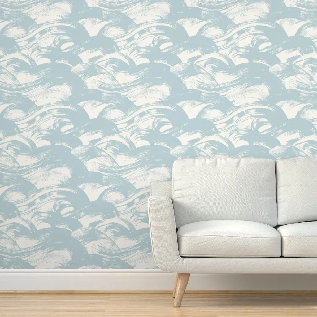 Coastal Serene Waves Peel and Stick Wallpaper - Light Blue product
