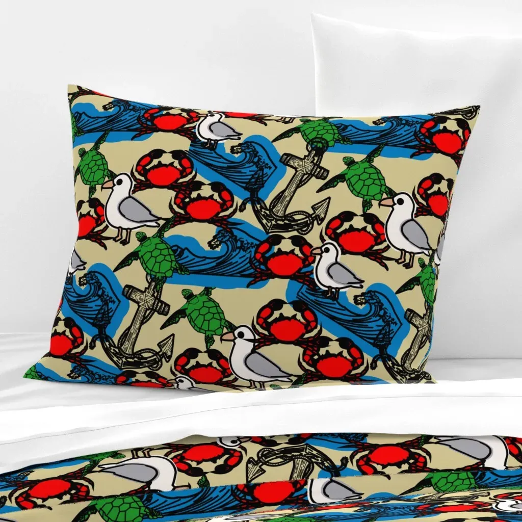 Coastal Shore Pattern Standard Knife Edge Cushion Cover - Red, Cotton Sateen product
