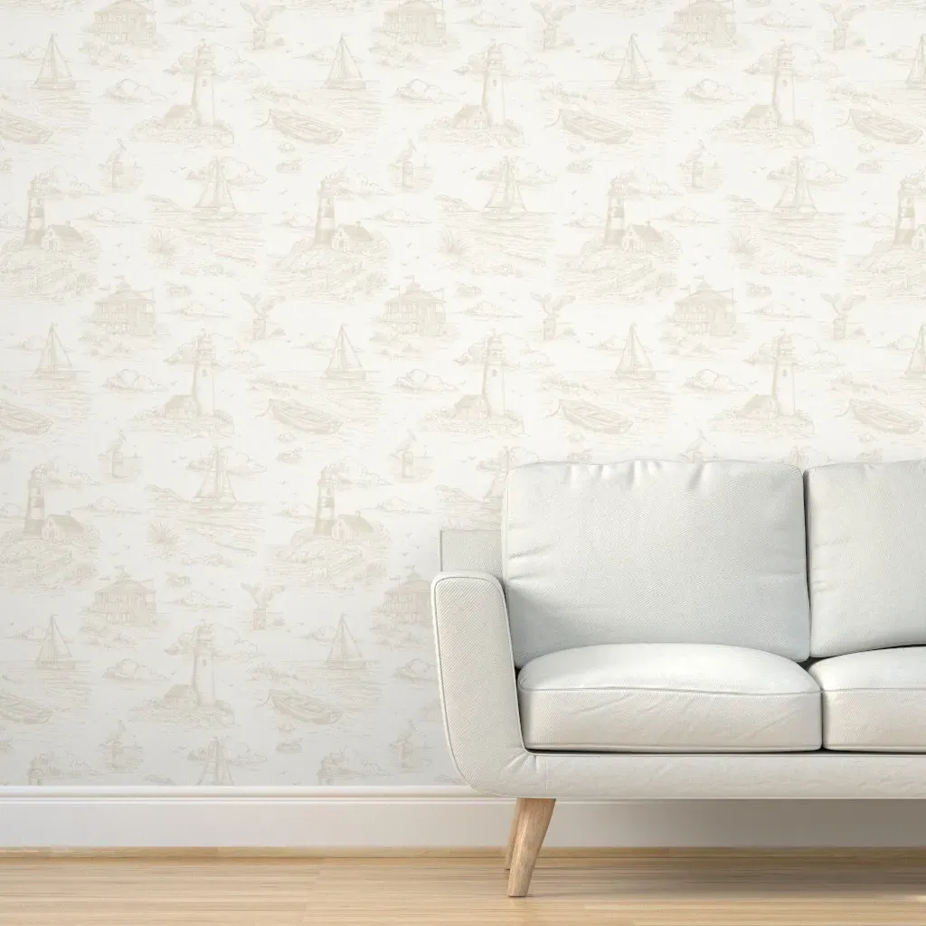 Coastal Toile De Jouy Nautical Peel and Stick Wallpaper - Beige product