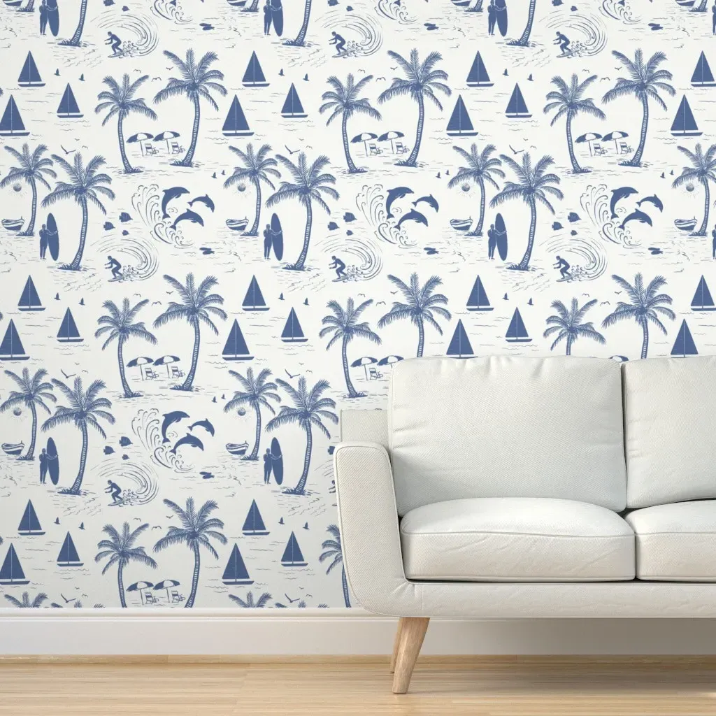 Coastal Toile De Jouy Peel and Stick Wallpaper - Navy Blue product