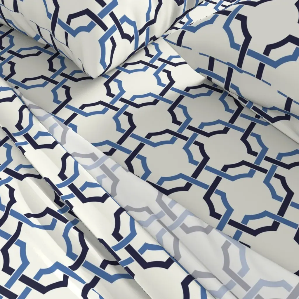 Coastal Trellis Geometry Full Sheet Set - Blue alternate view