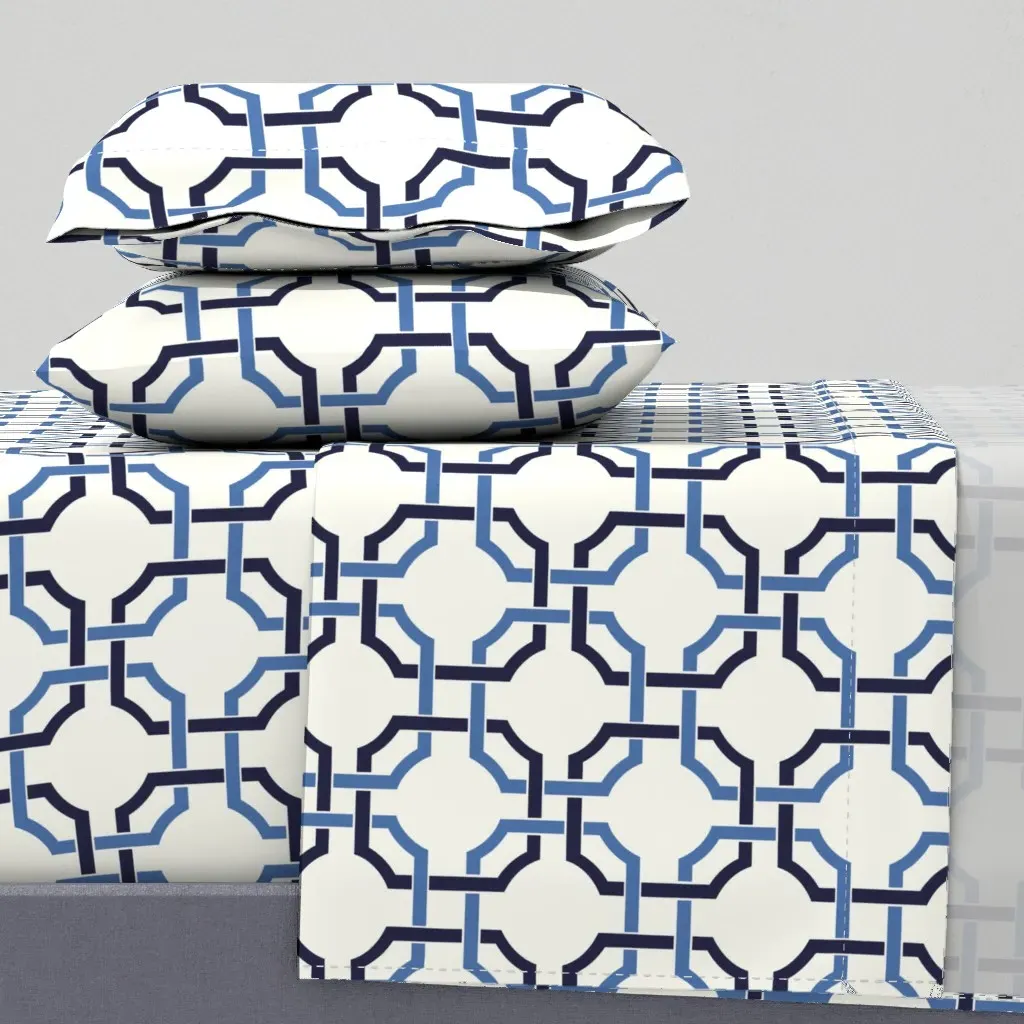 Coastal Trellis Geometry Full Sheet Set - Blue product