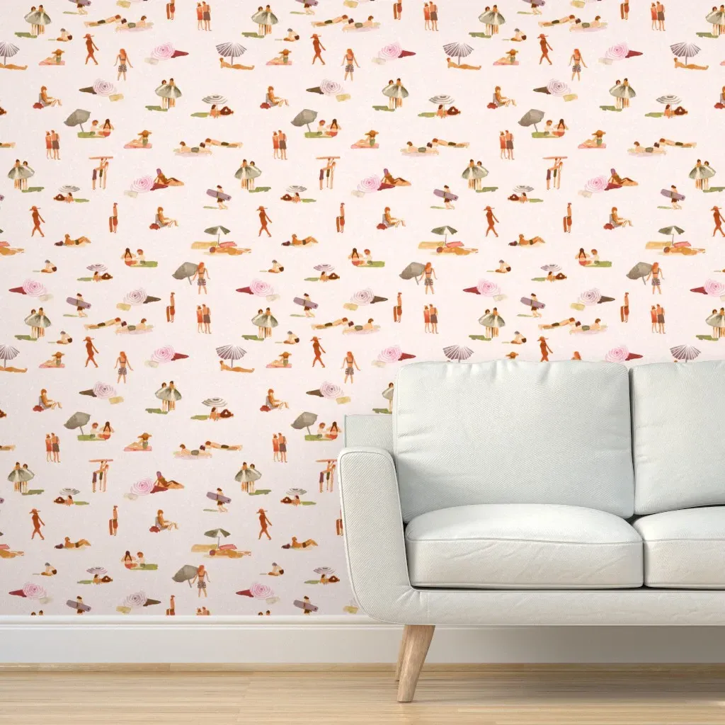 Coastal Watercolor Beach Scene Peel and Stick Wallpaper - Peach product