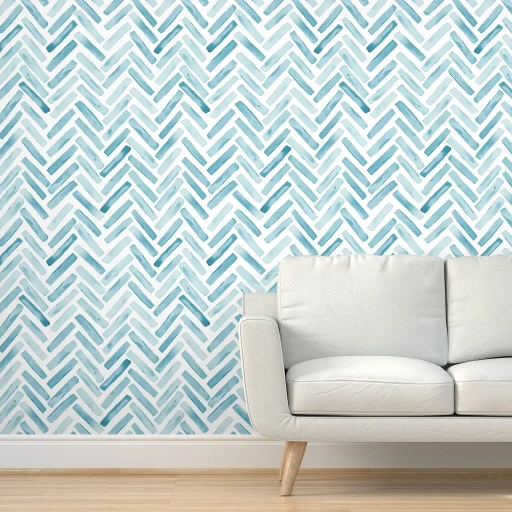 Coastal Watercolor Chevron Peel and Stick Wallpaper - Light Aqua Blue product