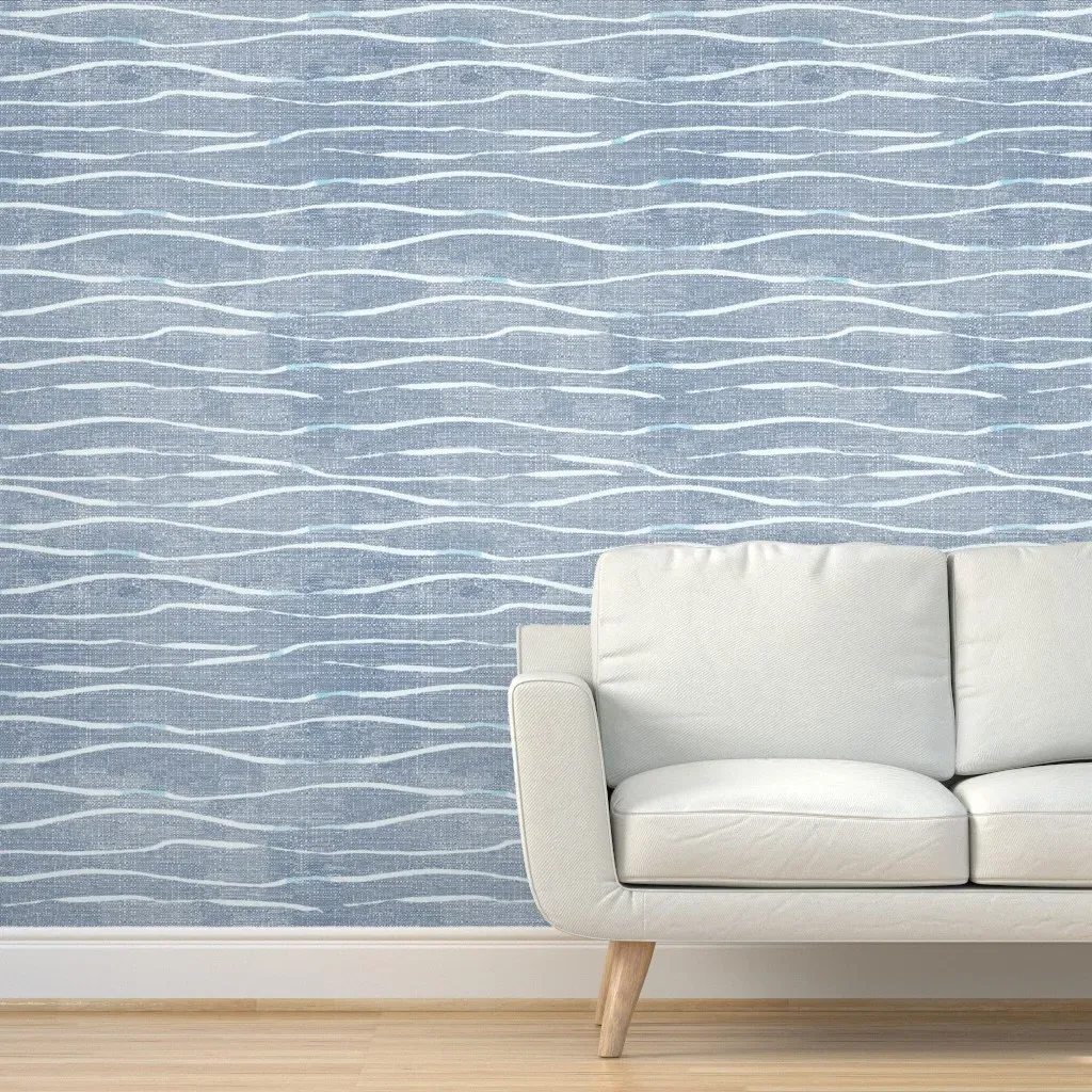 Coastal Wave Lines Grasscloth Peel and Stick Wallpaper - Blue, Jute product