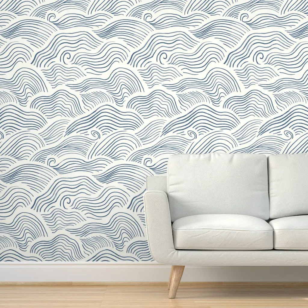 Coastal Wave Lines Peel and Stick Wallpaper - Indigo product