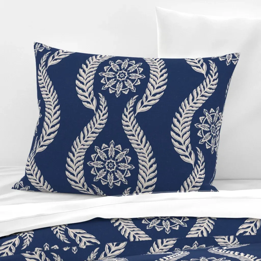 Coastal Wavy Botanical Stripe Standard Knife Edge Pillow - Off-White, Cotton Sateen product