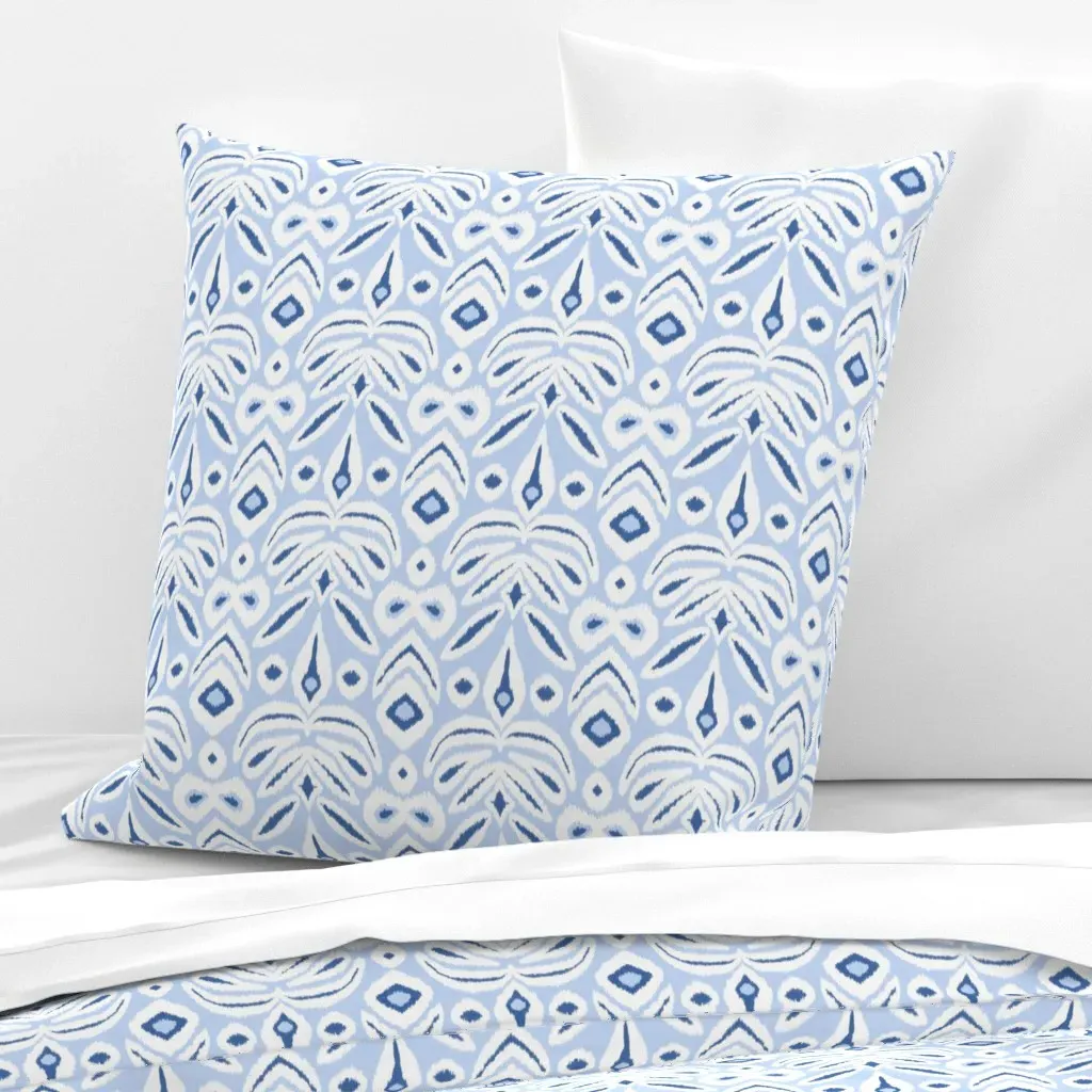 Cobalt Blue and Sky Blue Bloom Ikat Euro Pillow Sham - Light Blue product