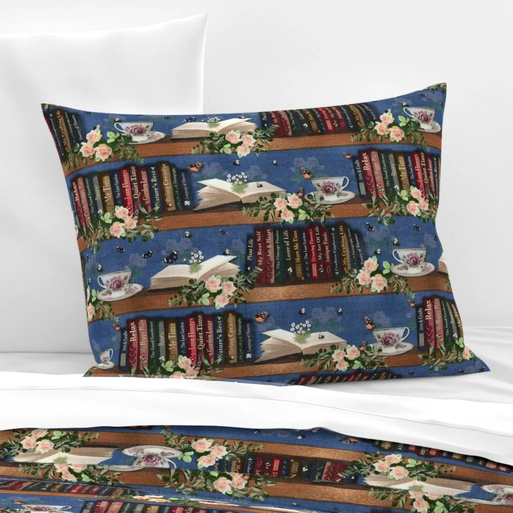 Cobalt Bookcase Art Standard Knife Edge Cushion - Blue, Cotton Sateen product